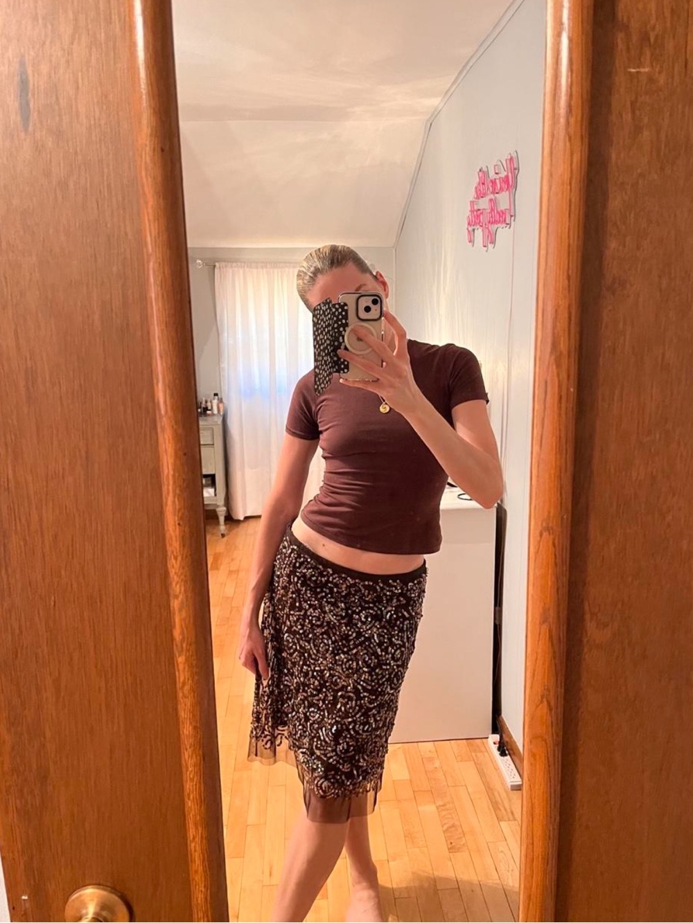 BCBGMAXAZRIA Silk Sequin Skirt
